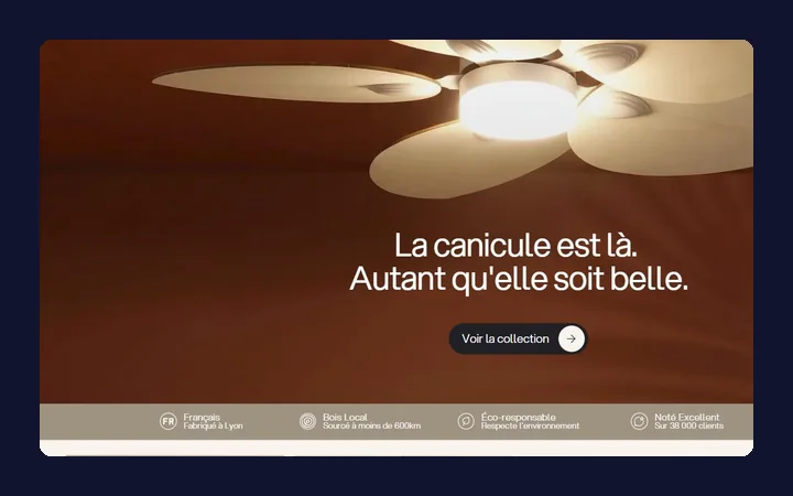 Page d’accueil du site créé pour luminaires artisanaux à Lyon (69)