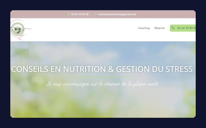 Page d’accueil du site créé pour conseil en nutrition à Pacy-sur-Eure (27)